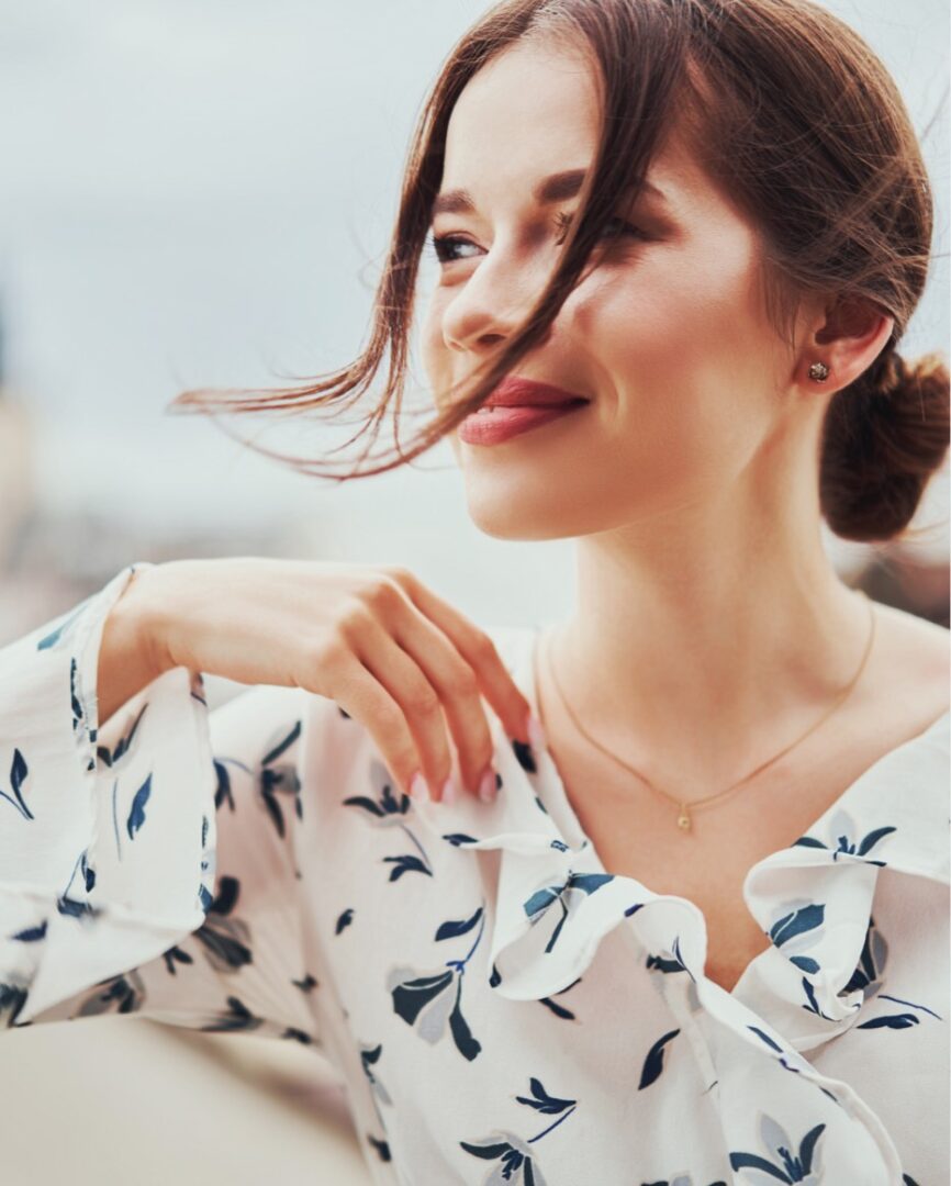 A woman with her hair in the air