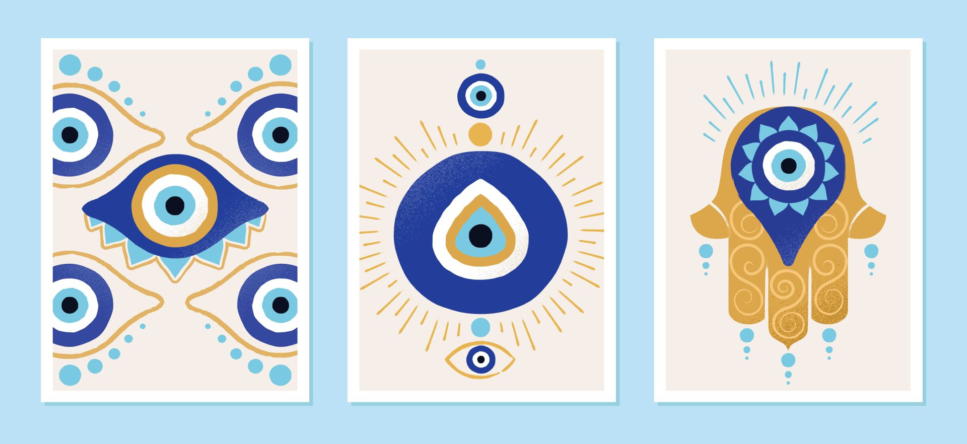 A set of three cards with different designs.